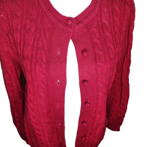 Vintage 60s Barbara Lee Wool Cable Knit Cardigan Sweater Womens Size M Red - Picture 2 of 8